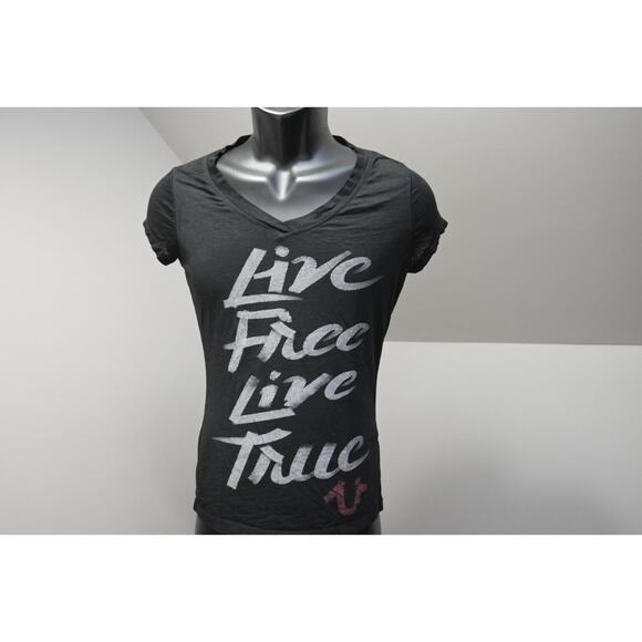 True Religion Graphic Tee Shirt Black Short Sleeve Casual Womens Size Small - Picture 1 of 8